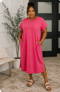 Fix You Right Up Short Sleeve Midi Dress in Hot Pink